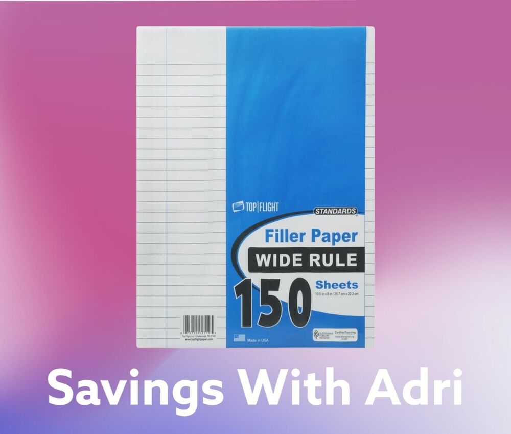 2x Top Flight Standards Filler Paper Wide Rule 150 Sheets 10.5 in X 8 in